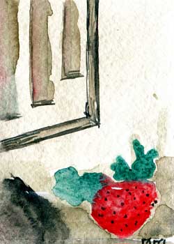 "Strawberry In My Sink" by Marinela Manastirli, Madison WI - Watercolor